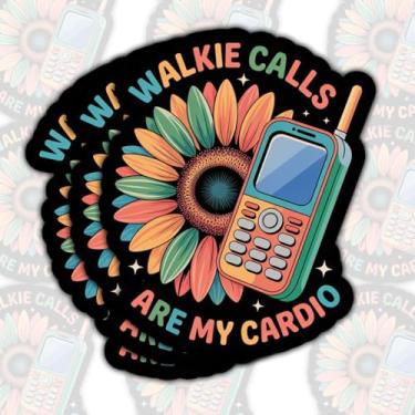 Imagem de 3 peças adesivos Walkie Calls are My Cardio, citação engraçada de chamada de rádio com girassol e walkie talkie decalque de vinil à prova d'água para laptop, copo, caderno, presente para enfermeiros