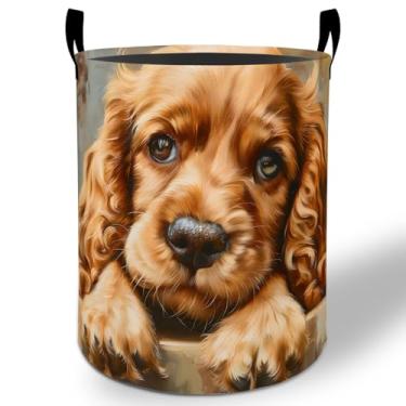 Imagem de Cesto de roupa suja para cachorrinhos, 50 x 40 cm, balde de armazenamento de roupas Oxford dobrável à prova d'água para quarto, banheiro, quarto, berçário, organizador de brinquedos, presentes para