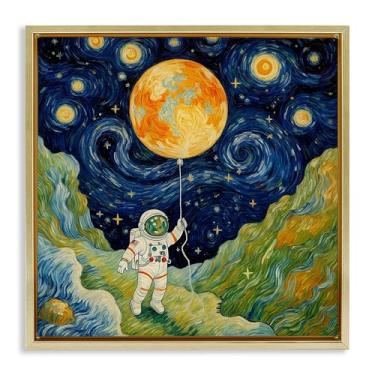 Imagem de Stupell Industries Arte de parede Impressionista Astronauta no Espaço Preto Emoldurado Tela Flutuante, Design por Angie Hawke, 45,7 x 45,7 cm