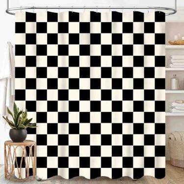 Imagem de Cortina de chuveiro preta e branca para banheiro, crianças, meninos, adolescentes, bandeira quadriculada, jogo de corrida, jogo de corrida, tecido impermeável para meninos, conjunto de cortina de