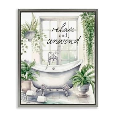 Imagem de Stupell Industries Relax Unwind Bath & Folhagem Marrom Emoldurado Tela Flutuante Arte de Parede Design por Lettered and Lined, 78 x 63 cm