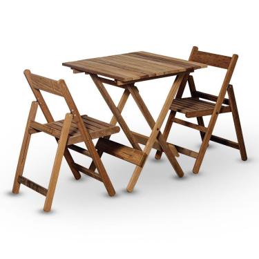 Imagem de Conjunto De Mesa 70x70 E 02 Cadeiras Dobráveis Em Madeira Nobre Sem Pintura