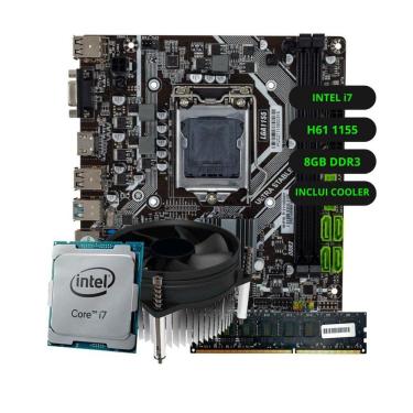 Imagem de Kit Upgrade Intel Core i7 Placa Mãe H61 Memória RAM 8GB DDR3