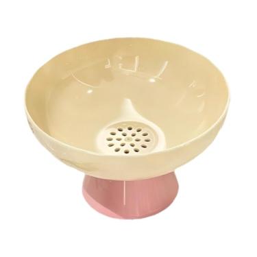 Imagem de Ｂｅｓｇａ Fruteira redonda com furos de drenagem, suporte para vegetais, acessório de 17,3 x 10,2 cm para uso em mesa, bandeja para doces, pedestal, Amarelo