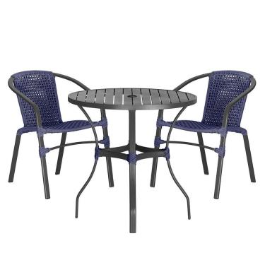 Imagem de 02 Cadeiras Floripa E Mesa Roma 80cm Preta Trama Original Azul