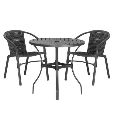Imagem de 02 Cadeiras Floripa E Mesa Roma 80cm Preta Trama Preto