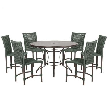 Imagem de Mesa Ascoli 120 Cm Com 6 Cadeiras Cannes De Alumínio Trama Verde