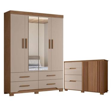 Imagem de Guarda Roupa Solteiro Miami E Cômoda Texas Carvalho Fendi – Moval