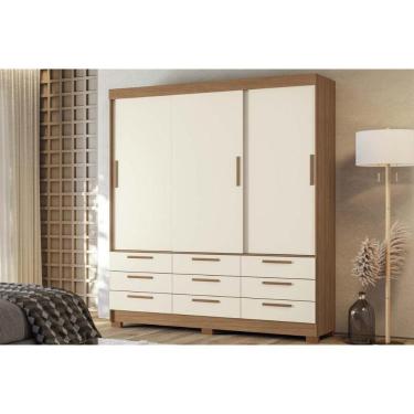 Imagem de Guarda Roupa Casal 3 Portas De Correr E 9 Gavetas C/ Pés Morretes 3.9 Jatoba/areia - Santos Andirá