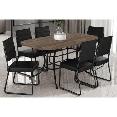 Imagem de Sala De Jantar Completa 1547 Aço C- Tampo Madeirado 160x90cm E 6 Cadeiras 1736 Preto-legno-courano Preto - Carraro