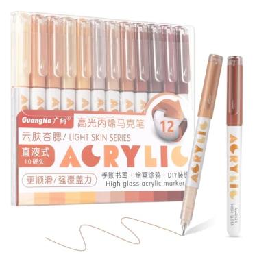 Imagem de kander Marcador acrílico líquido direto, canetas de gel de 12 cores com ponta de bala, cobertura forte, grande capacidade de tinta, canetas de tinta multiuso para pintura rupestre, artesanato