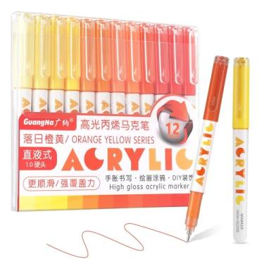 Imagem de Marcadores de tinta acrílica, marcadores de acrílico de 12 cores com ponta de bala, cobertura forte, grande capacidade de tinta, canetas de tinta multiuso para pintura rupestre, artesanato, bricolagem