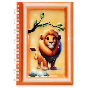 Imagem de omatek smart technologies Caderno espiral A5 – Caderno espiral de capa dura fofo com capa brilhante 3D, 80 folhas – Caderno escolar para crianças, meninas e meninos, caderno de presente – Leão valente