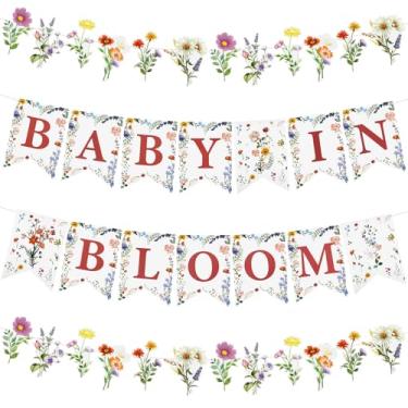 Imagem de Faixa de chá de bebê de flores silvestres de 3 peças, faixa de bebê com tema floral boho guirlanda, decoração de festa de aniversário de flores para meninas, suprimentos de festa de jardim