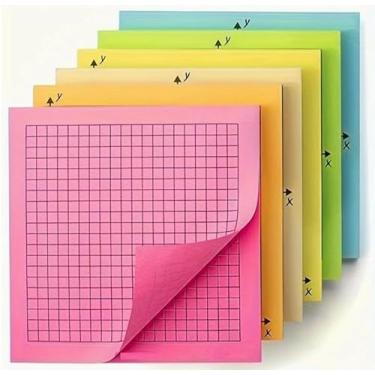 Imagem de 6 peças de notas adesivas de papel milimetrado 7,6 x 7,6 cm, blocos de notas autoadesivos para mesa de escritório, papel gráfico de matemática que o professor deve ter, 25 folhas por bloco, blocos de