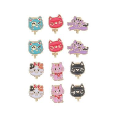 Imagem de Conjunto de 6 pares de brincos fofos de dinossauro com clipe de gato para mulheres, engraçados, animais esmaltados, Harajuku, não perfurantes, conjunto de brincos falsos, Zinco, Sem pedra preciosa