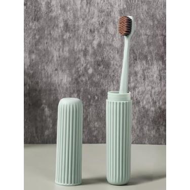 Imagem de Conjunto de 1 estojo de escova de dentes portátil para viagem, recipientes de plástico com capas respiráveis, para acampamento, escola, viagem de negócios, design à prova de poeira e sanitário, verde