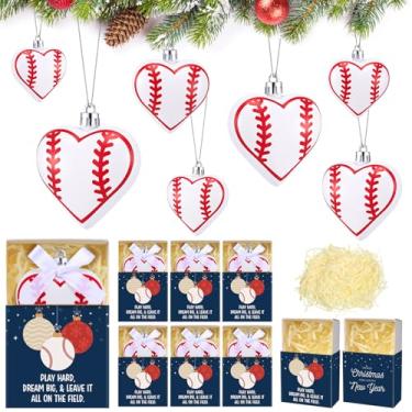 Imagem de Jenaai 12 conjuntos de enfeites de beisebol de Natal de 6 cm para pendurar em árvore de Natal com caixa de cores, mini presentes de beisebol inspiradores para decoração de Natal, lembrancinhas de