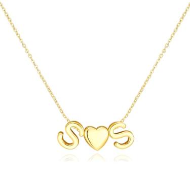 Imagem de adoyi Colares com inicial para mulheres, banhado a ouro 14 quilates, com letras de bolhas, colar delicado coração A-Z, colar com pingente de inicial, presentes de aniversário para mulheres, joias, 14