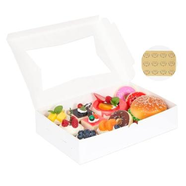 Imagem de Yeplan Pacote com 10 caixas de padaria com janela, caixas de biscoito de 30 x 20 cm, caixas brancas para donuts, muffins, tortas, chocolates - Embalagem de sobremesa para assados