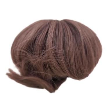 Imagem de Peruca de boneca 1/4 bjd sd cabelo castanho castanho curto fibra de alta temperatura estilo cauda de lobo antigo conjunto de cabelo em branco