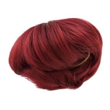 Imagem de Peruca de boneca 1/4 bjd sd cabelo tinto vinho curto fibra de alta temperatura estilo cauda de lobo antigo conjunto de cabelo em branco