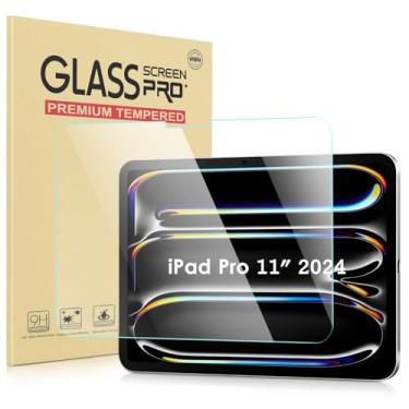 Imagem de DTTO Película protetora de tela para iPad Pro 11 polegadas (M4, 5ª geração) 2024, película de vidro temperado 9H, compatível com capa de alta sensibilidade, borda 2,5D, transparência