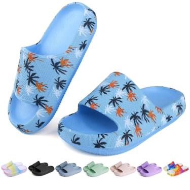 Imagem de OUYADU Chinelos infantis de praia para meninos e meninas chinelos de praia jovens piscina chuveiro EVA chinelos de verão (11 crianças pequenas - 6 crianças grandes), Azul coco, 12 Little Kid