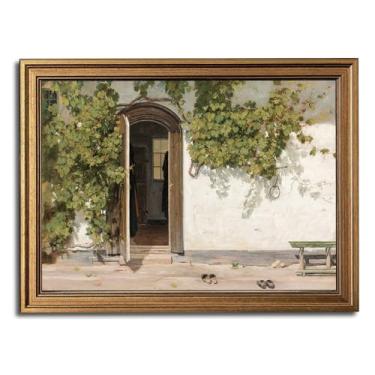 Imagem de Arte de parede emoldurada a ouro arte de parede em tela vintage Lvy escalando as paredes abrindo portas impressões de arte imagem para sala de estar quarto fazenda banheiro decoração de escritório