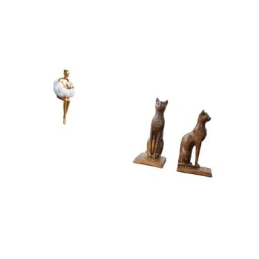 Imagem de Fenteer Escultura de Arte Abstrata em Resina para Meninas E Suportes para Livros de Gatos Egípcios, Estatuetas Decorativas para Presente de Inauguração de Esc