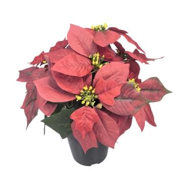Imagem de Ioensy Planta artificial de Natal em forma de poinsétia, decoração natalina, plantas artificiais em vasos para, escritório, peitoris de janelas, 9 Cabeças
