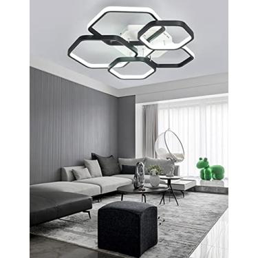 Imagem de Luminária de teto LED moderna e regulável, em alumínio, com controle remoto, ideal para sala de estar, hall de entrada, quarto e mesa de jantar (5 lâmpadas de 80W, preta).