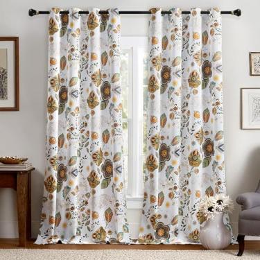 Imagem de XiDi Cortinas blackout com padrão floral vintage, 260 cm de comprimento, 2 painéis para quarto, sala de estar, cortinas coloridas luxuosas com isolamento térmico, design estampado de folhas botânicas