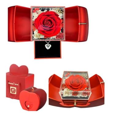 Imagem de Hioxa Preservada Rosa Real Flor Eterna Rosa com Colar I Love You, presentes em 100 idiomas para namorada, mãe, esposa, Natal, Dia dos Namorados, aniversário para mulheres
