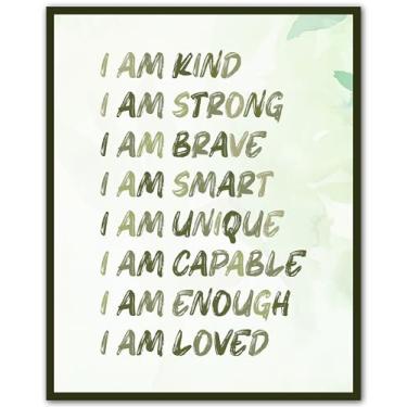 Imagem de ZUKIY I Am My Power - Pôster de arte de parede de afirmação para quarto de meninos, berçário, sala de aula - decoração motivacional neutra verde sálvia - Arte de parede infantil sem moldura 20 x 25 cm