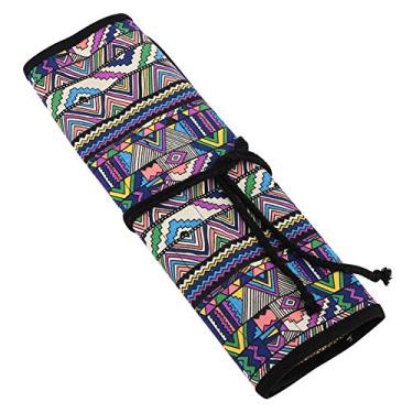 Imagem de Suporte para pincel de lona feito à mão com 20 furos Estojo de armazenamento para caneta de enrolar para estudantes de arte Pincel de aquarela Organizador de borracha estilo