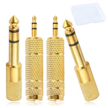 Imagem de 4 peças 6,35 mm (1/10.2 cm) macho para 3,5 mm (1/20.3 cm) adaptador conversor de áudio estéreo fêmea adaptador de fone de ouvido para tocador, alto-falante, fone de ouvido, guitarra, amplificador de