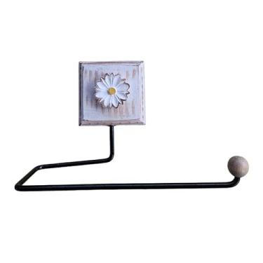 Imagem de Porta Papel Toalha Artesanal Com Flor Decorativo Suporte Porta Rolo Parede Cozinha Rústico(Branco)