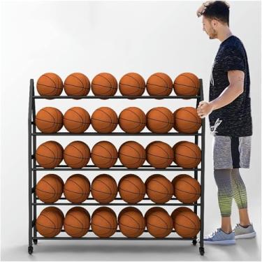 Imagem de FYLFANYAN Carrinho de armazenamento de basquete vertical móvel para academia escolar, suporte de exibição de bola de 4/5 níveis preto resistente com rodas, grande capacidade~/