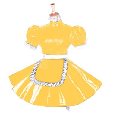 Imagem de Vestido curto para cosplay de uniforme de empregada em PVC, plus size, vestido maricas, amarelo, 2GG