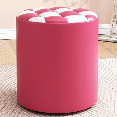 Imagem de Banqueta redonda para pés de couro, banco para mudança de calçado, para sala de estar, para quarto, rosa e branco - 31 x 35 cm