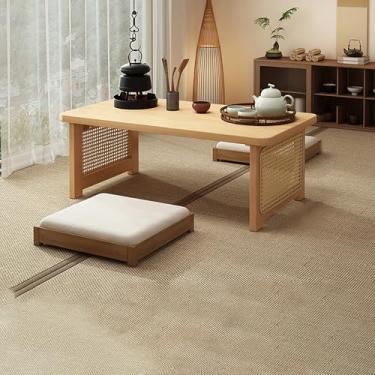 Imagem de HYUIO Mesa de chão japonesa, mesa baixa de madeira, vime, pequena, mesa de café, mesa de café baixa, fácil de montar, tamanho grande, mesa baixa para sala de estar, tatame, escritório, varanda de chá.