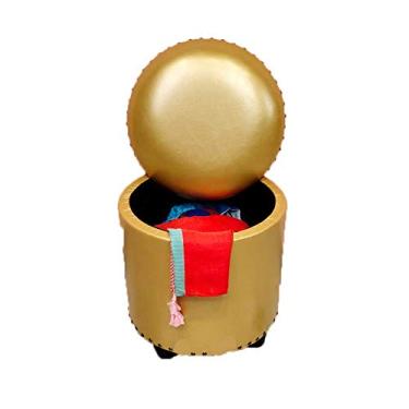 Imagem de Bancos Otomanos Caixas de armazenamento otomano para adultos, banqueta para pés, descanso redondo, banquinhos e pufes multifuncionais, à prova d'água, cadeira para sala de estar, quarto/dourado/grande