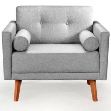 Imagem de Poltrona Decorativa Luma Linho Cinza Com Pés Em Madeira