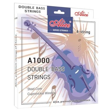 Imagem de Alice Cordas de contrabaixo duplo, corda de baixo duplo com núcleo de aço para prática e desempenho, tom equilibrado e vigoroso, adequado para contrabaixo 3/4