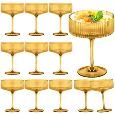 Imagem de 12 peças de copos de martini 297 g copos de cupê com nervuras plasitc champanhe à prova de estilhaçamento acrílico vintage copos de vinho Margarita copos descartáveis para festas de casamento