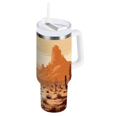 Imagem de xigua Copo vintage Western Cowboy de 850 g com tampa e canudo, aço inoxidável de vácuo duplo isolado garrafa de água esportiva suporte para copo de café de viagem à prova de vazamento para bebida