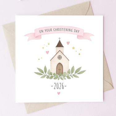 Imagem de TEEMI - Novo cartão de batismo - Cartão de felicitações de batismo no seu dia de batismo com envelope, cartolina premium de 300 g/m², design de igreja, interior em branco para bebê menino menina