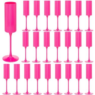 Imagem de Pacote com 24 taças de champanhe, taças de vinho de plástico de 170 g - reutilizáveis, elegantes para recepção de casamento, aniversário, brindes, festas - Taça de Mimosa vintage com haste longa