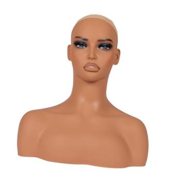 Imagem de Kokiya Suporte de exibição de cabeça de manequim realista para perucas, suporte para perucas, joias, busto, suporte para acessórios de beleza, peruca, colar